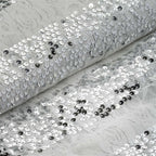 54"x4 Yards White With Silver Sequin Parallels Lace Fabric Bolt, DIY Craft Fabric Roll