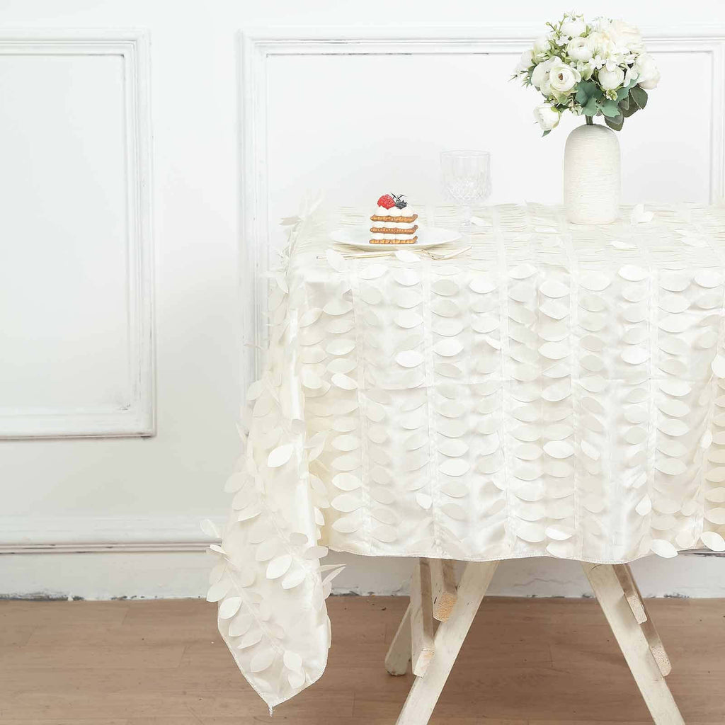 Taffeta 54"x54" Square Tablecloth Ivory 3D Leaf Petal Table Cover