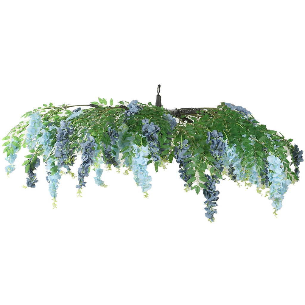 55" Artificial Silk Wisteria Vine Round Hanging Canopy in Dusty & Light Blue, Draping Garland Flower Chandelier With Interchangeable Branches - Bell Racket Store