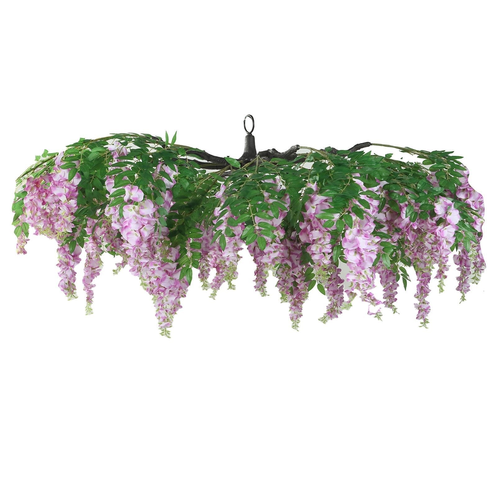 55" Artificial Silk Wisteria Vine Round Hanging Canopy in Lavender Lilac, Draping Garland Flower Chandelier With Interchangeable Branches - Bell Racket Store