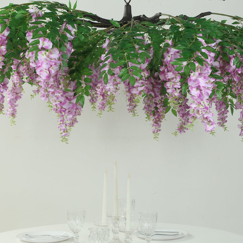 55" Artificial Silk Wisteria Vine Round Hanging Canopy in Lavender Lilac, Draping Garland Flower Chandelier With Interchangeable Branches - Bell Racket Store