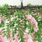 55" Artificial Silk Wisteria Vine Round Hanging Canopy Pink in & Dusty Rose, Draping Garland Flower Chandelier With Interchangeable Branches - Bell Racket Store