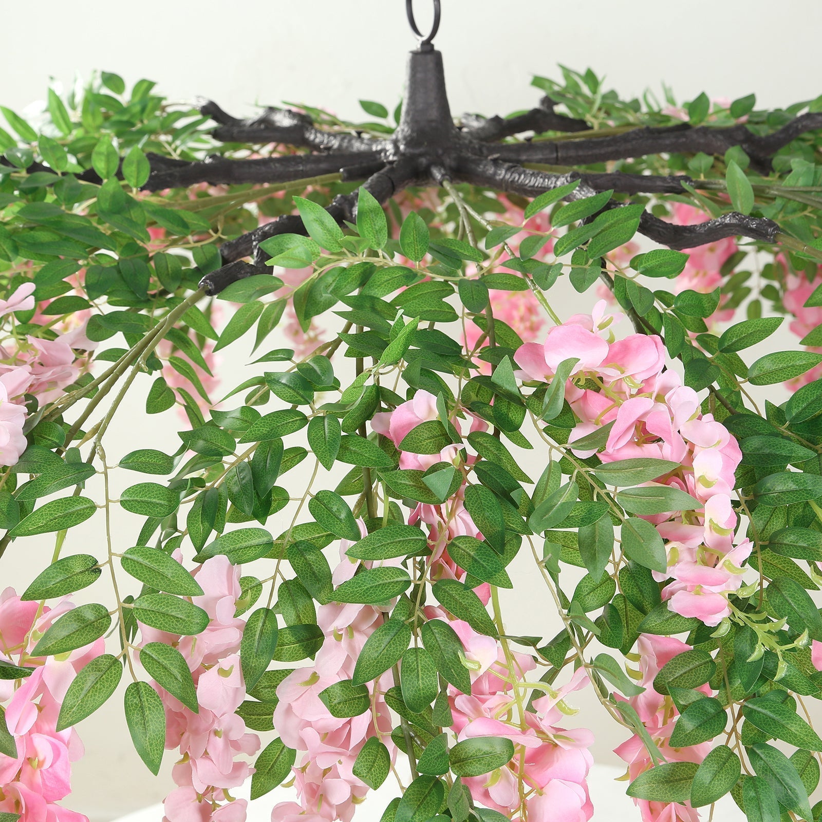 55" Artificial Silk Wisteria Vine Round Hanging Canopy Pink in & Dusty Rose, Draping Garland Flower Chandelier With Interchangeable Branches - Bell Racket Store