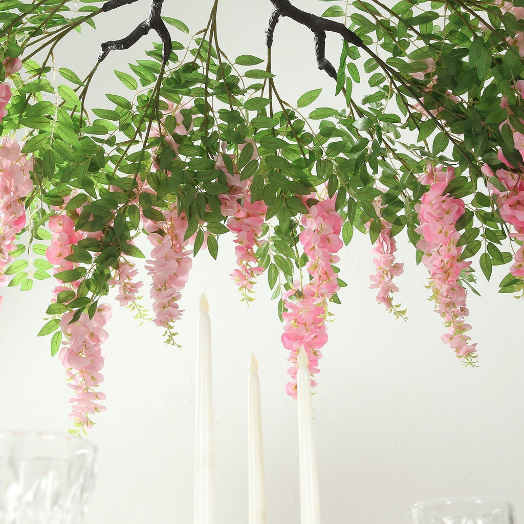 55" Artificial Silk Wisteria Vine Round Hanging Canopy Pink in & Dusty Rose, Draping Garland Flower Chandelier With Interchangeable Branches - Bell Racket Store