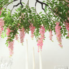 55" Artificial Silk Wisteria Vine Round Hanging Canopy Pink in & Dusty Rose, Draping Garland Flower Chandelier With Interchangeable Branches - Bell Racket Store