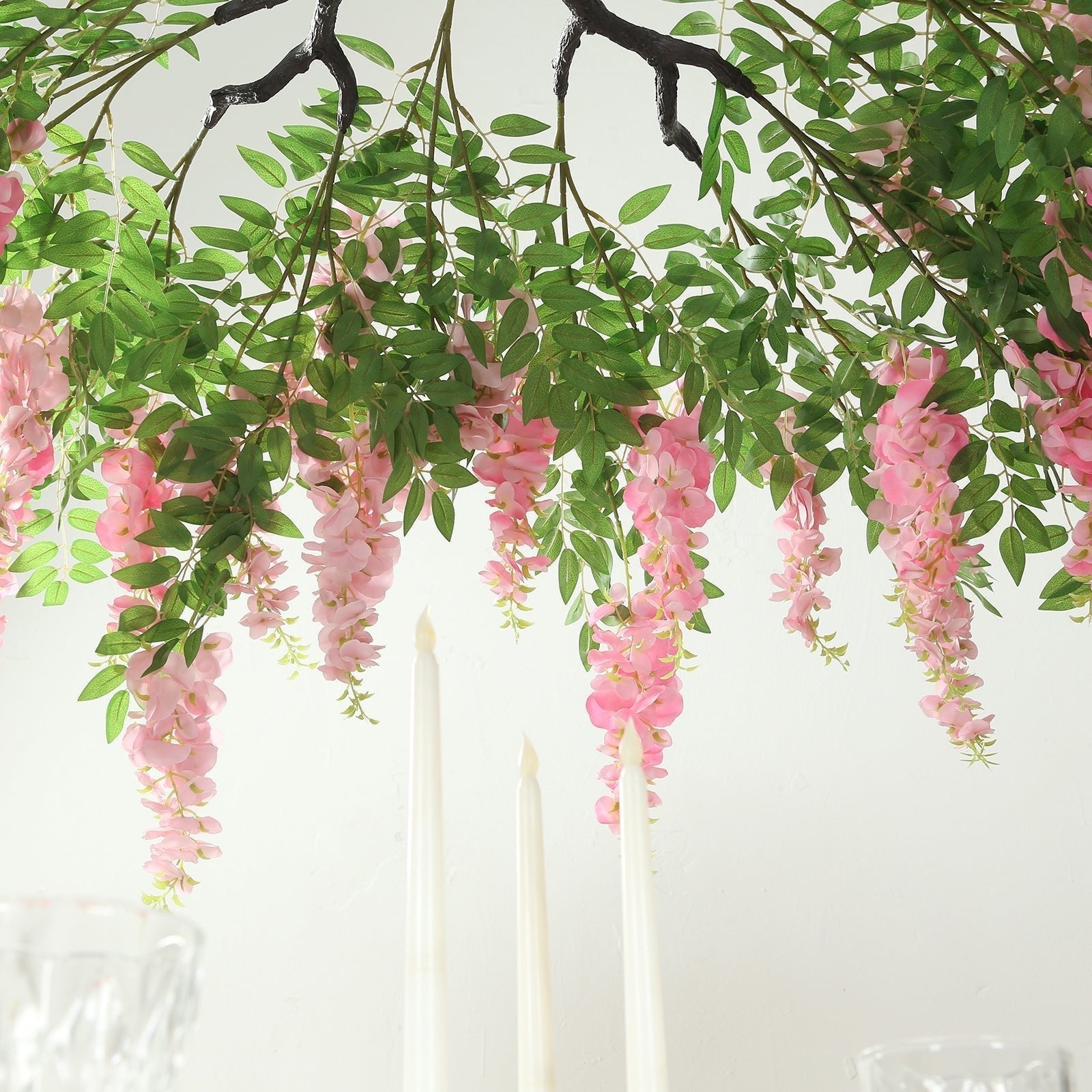 55" Artificial Silk Wisteria Vine Round Hanging Canopy Pink in & Dusty Rose, Draping Garland Flower Chandelier With Interchangeable Branches - Bell Racket Store