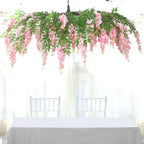 55" Artificial Silk Wisteria Vine Round Hanging Canopy Pink in & Dusty Rose, Draping Garland Flower Chandelier With Interchangeable Branches - Bell Racket Store