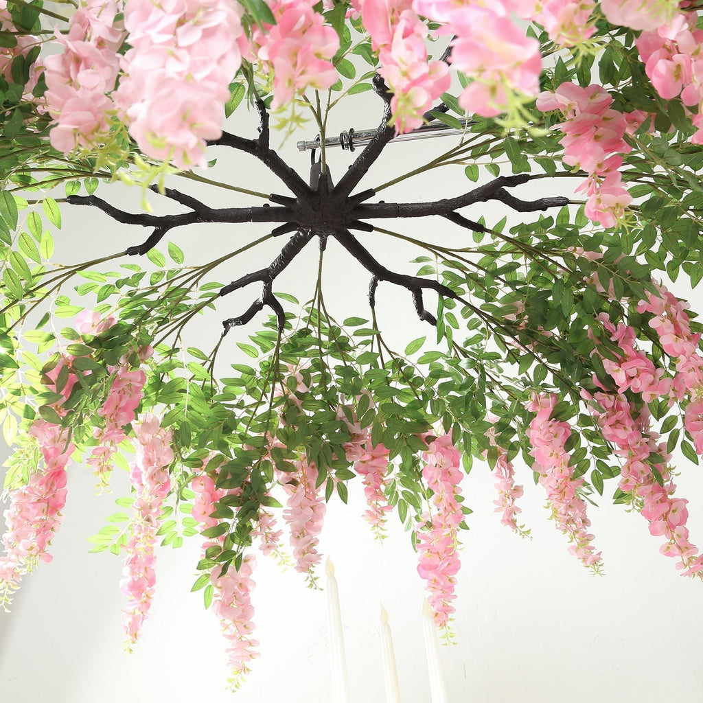 55" Artificial Silk Wisteria Vine Round Hanging Canopy Pink in & Dusty Rose, Draping Garland Flower Chandelier With Interchangeable Branches - Bell Racket Store