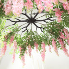 55" Artificial Silk Wisteria Vine Round Hanging Canopy Pink in & Dusty Rose, Draping Garland Flower Chandelier With Interchangeable Branches - Bell Racket Store