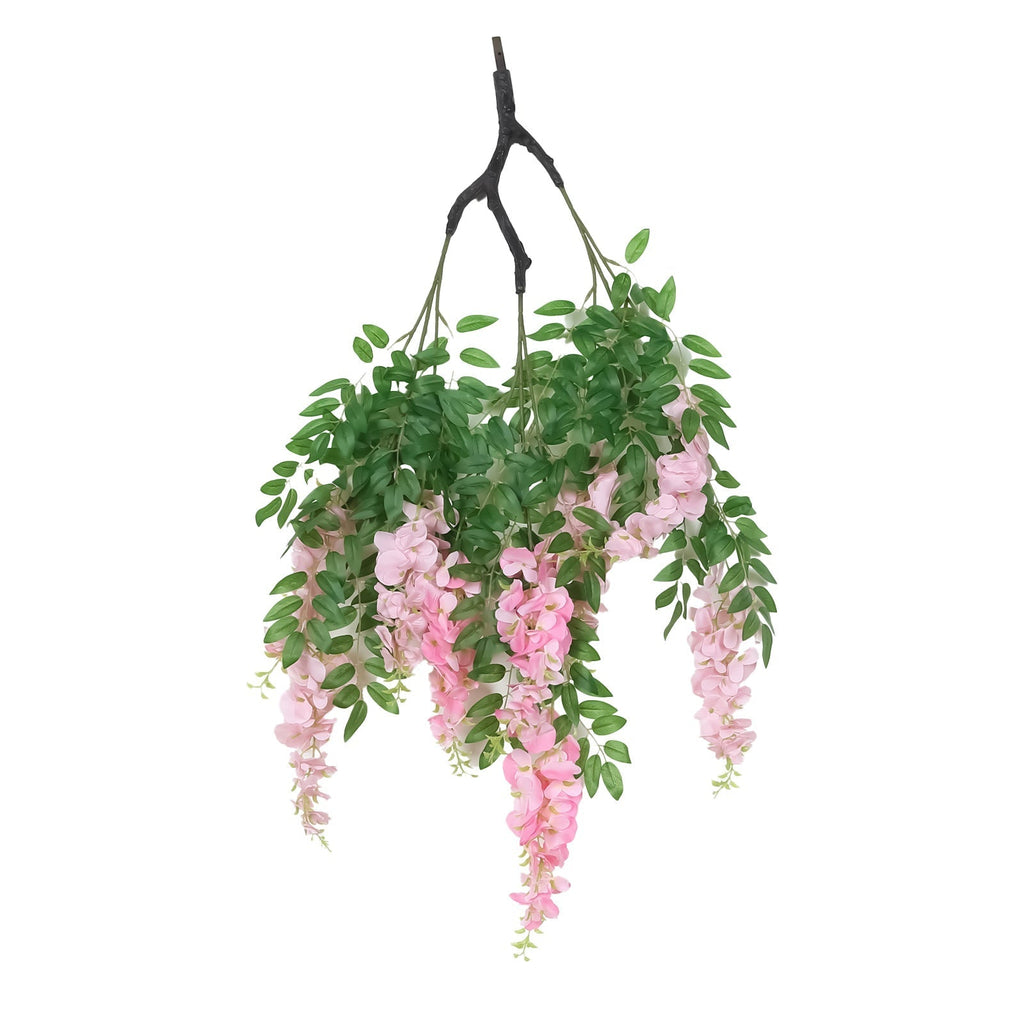 55" Artificial Silk Wisteria Vine Round Hanging Canopy Pink in & Dusty Rose, Draping Garland Flower Chandelier With Interchangeable Branches - Bell Racket Store