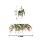 55" Artificial Silk Wisteria Vine Round Hanging Canopy Pink in & Dusty Rose, Draping Garland Flower Chandelier With Interchangeable Branches - Bell Racket Store