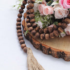 55" Brown Rustic Boho Chic Wood Bead Garland With Tassels, Farmhouse Country Wood Bead Chain - Bell Racket Store