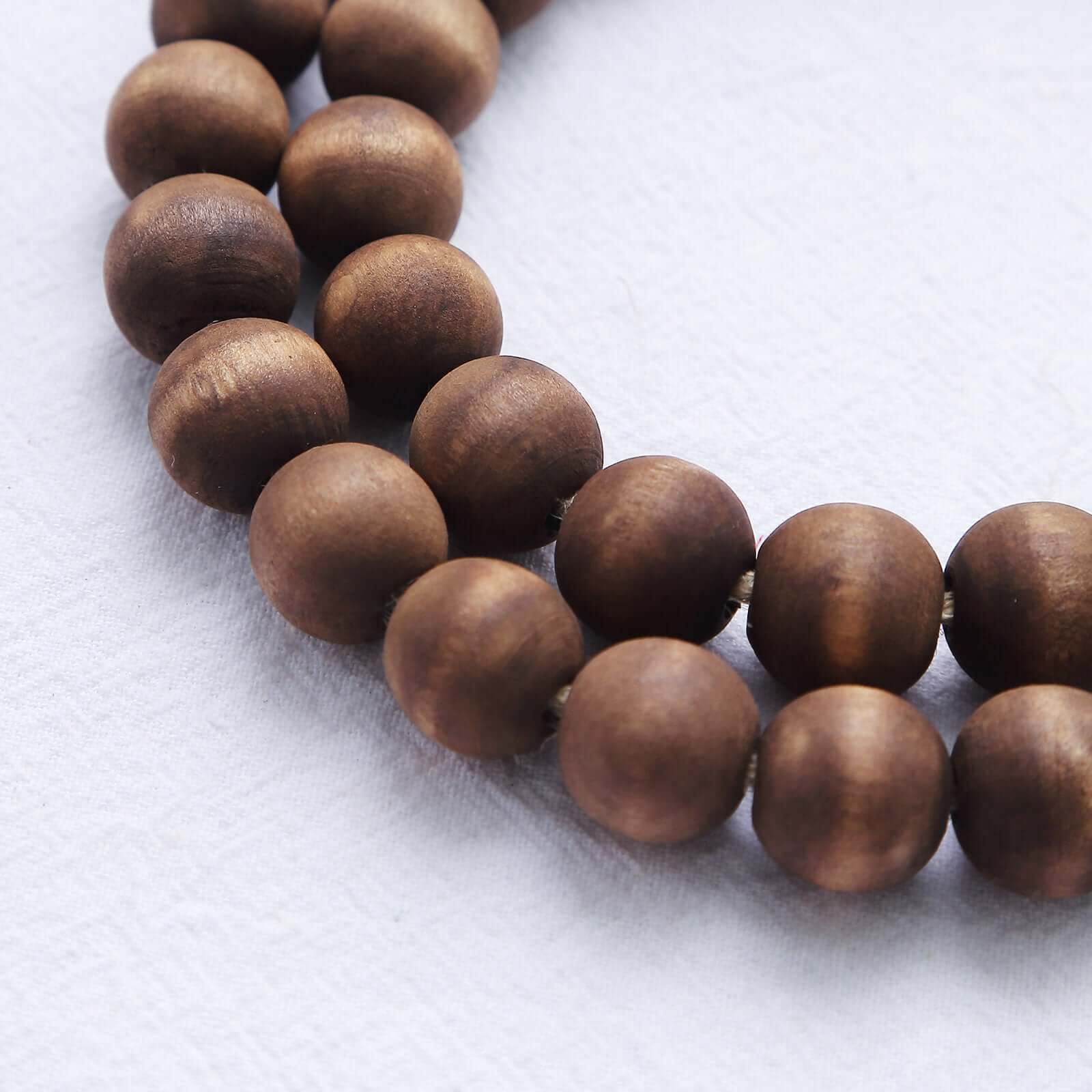 55" Brown Rustic Boho Chic Wood Bead Garland With Tassels, Farmhouse Country Wood Bead Chain - Bell Racket Store