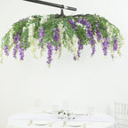 55" Cream Purple Artificial Silk Wisteria Vine Round Hanging Canopy, Draping Garland Flower Chandelier With Interchangeable Branches - Bell Racket Store
