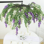 55" Cream Purple Artificial Silk Wisteria Vine Round Hanging Canopy, Draping Garland Flower Chandelier With Interchangeable Branches - Bell Racket Store
