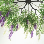 55" Cream Purple Artificial Silk Wisteria Vine Round Hanging Canopy, Draping Garland Flower Chandelier With Interchangeable Branches - Bell Racket Store