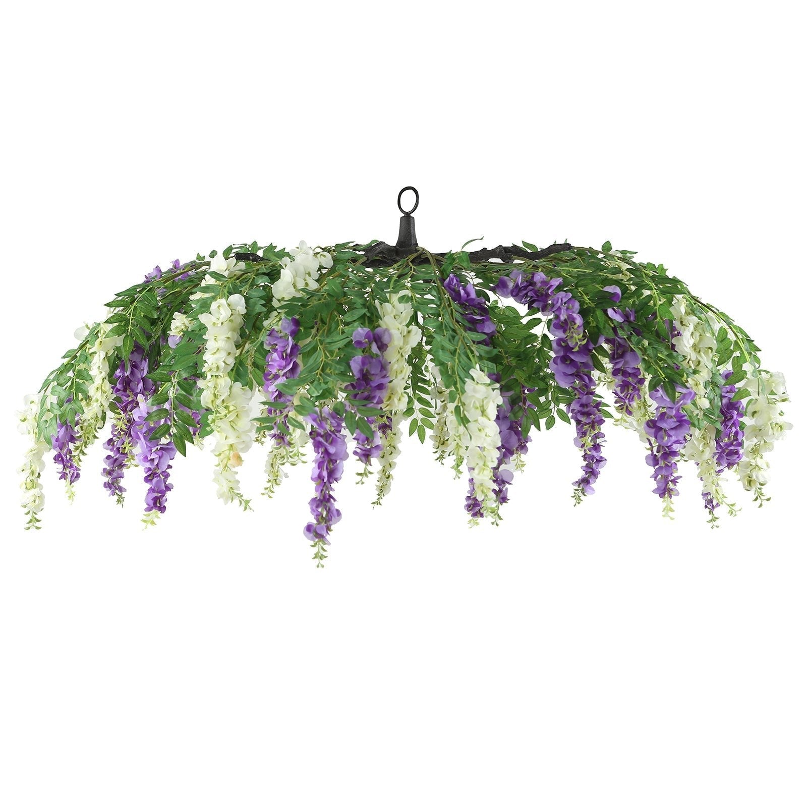 55" Cream Purple Artificial Silk Wisteria Vine Round Hanging Canopy, Draping Garland Flower Chandelier With Interchangeable Branches - Bell Racket Store
