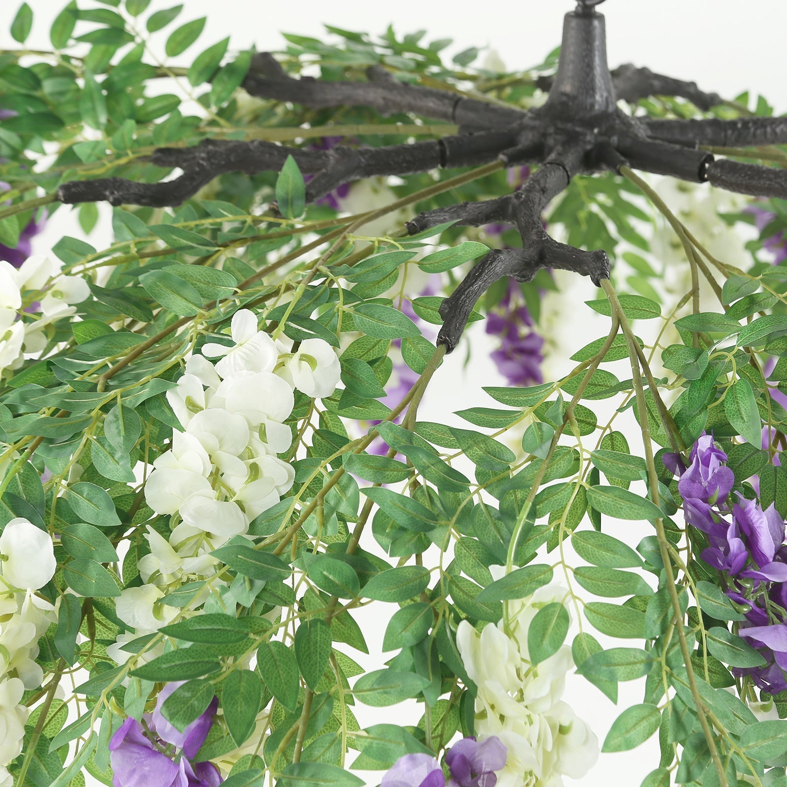 55" Cream Purple Artificial Silk Wisteria Vine Round Hanging Canopy, Draping Garland Flower Chandelier With Interchangeable Branches - Bell Racket Store