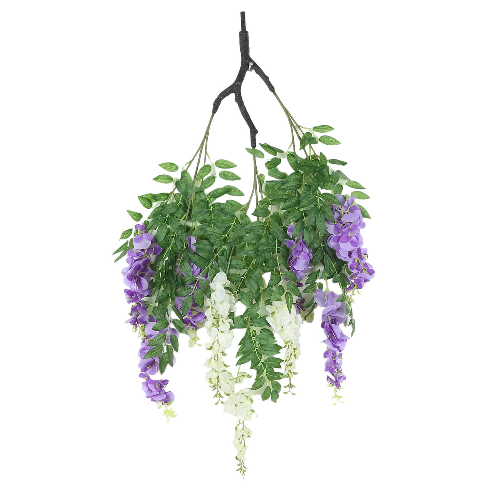 55" Cream Purple Artificial Silk Wisteria Vine Round Hanging Canopy, Draping Garland Flower Chandelier With Interchangeable Branches - Bell Racket Store