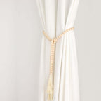 55" Cream Rustic Boho Chic Wood Bead Garland With Tassels, Farmhouse Country Wood Bead Chain - Bell Racket Store