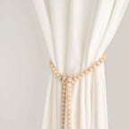 55" Cream Rustic Boho Chic Wood Bead Garland With Tassels, Farmhouse Country Wood Bead Chain - Bell Racket Store