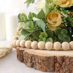 55" Cream Rustic Boho Chic Wood Bead Garland With Tassels, Farmhouse Country Wood Bead Chain - Bell Racket Store