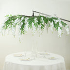 55" White Artificial Silk Wisteria Vine Round Hanging Canopy, Draping Garland Flower Chandelier With Interchangeable Branches - Bell Racket Store
