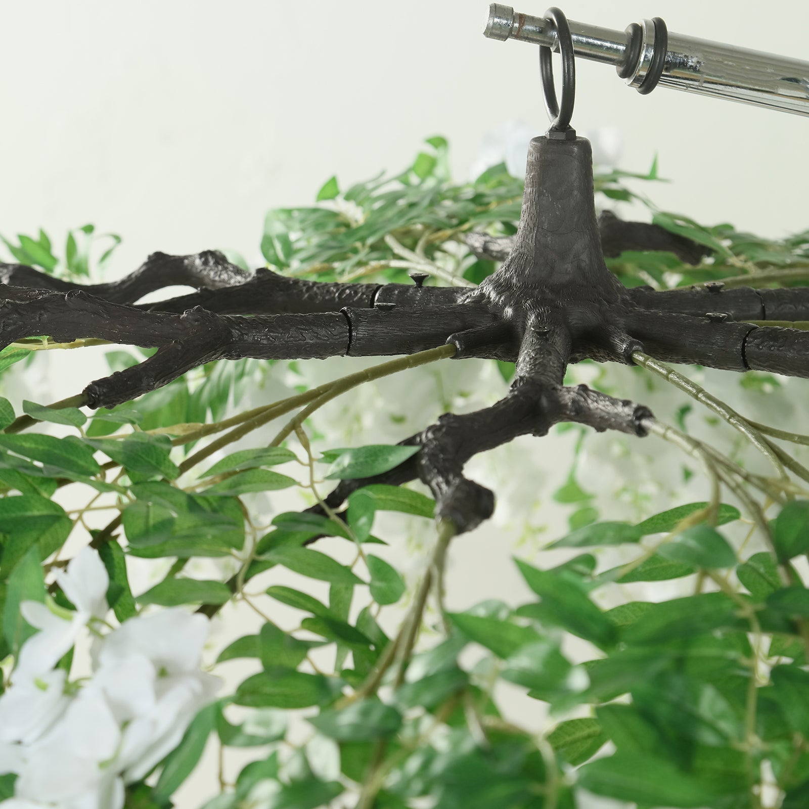 55" White Artificial Silk Wisteria Vine Round Hanging Canopy, Draping Garland Flower Chandelier With Interchangeable Branches - Bell Racket Store