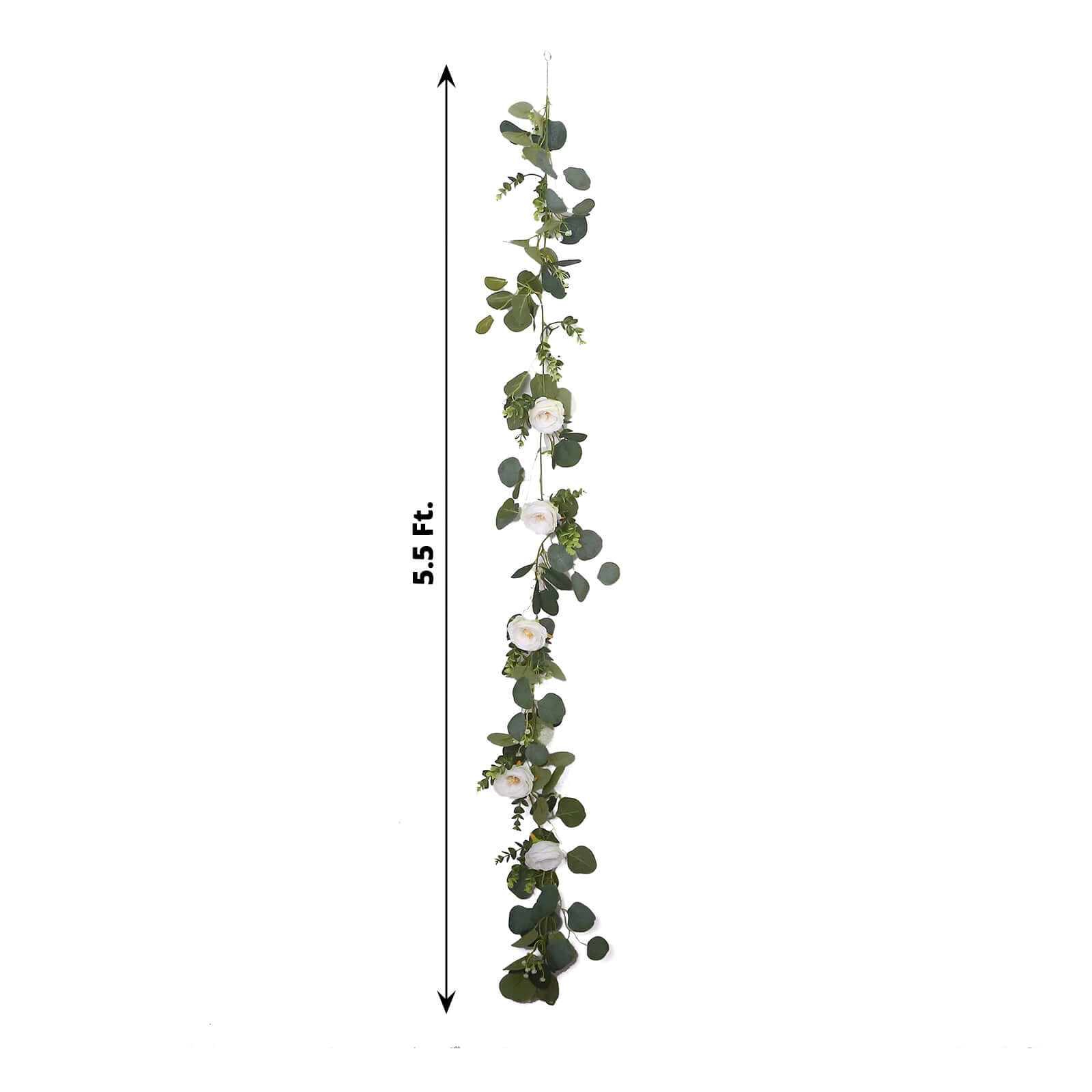 5.5ft Artificial Eucalyptus Leaf Hanging Vines With 7 White Rose Flower Heads, Floral Greenery Table Garland - Bell Racket Store