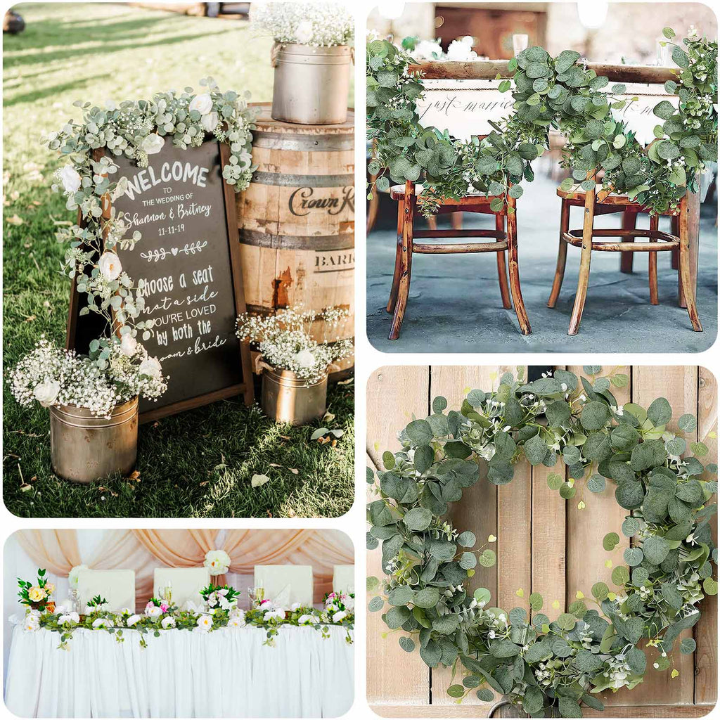 5.5ft Artificial Eucalyptus Leaf Hanging Vines With 7 White Rose Flower Heads, Floral Greenery Table Garland - Bell Racket Store