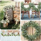 5.5ft Artificial Eucalyptus Leaf Hanging Vines With 7 White Rose Flower Heads, Floral Greenery Table Garland - Bell Racket Store