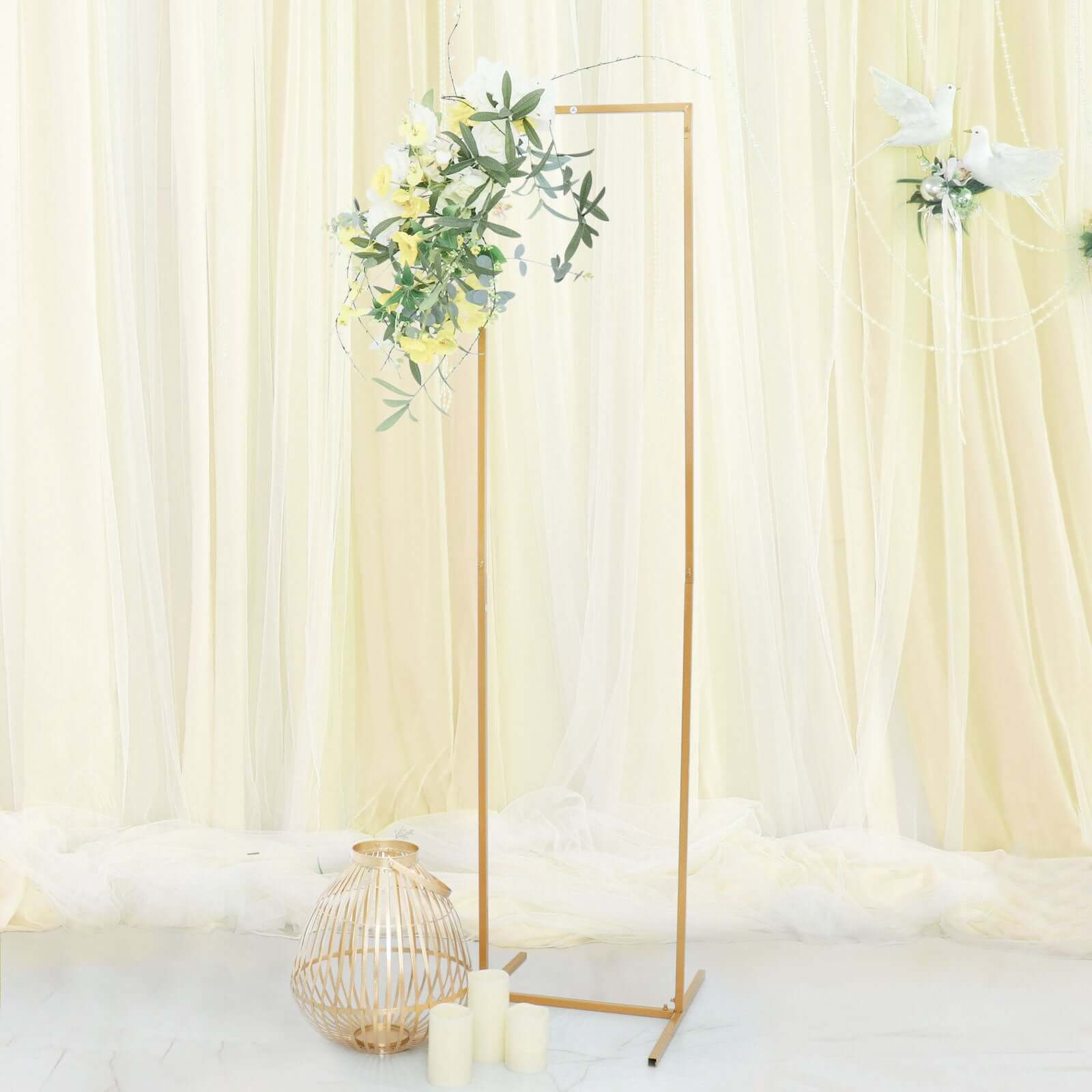 5.5ft Slim Gold Metal Frame Wedding Arch, Rectangular Backdrop Stand, Floral Display Frame - Bell Racket Store