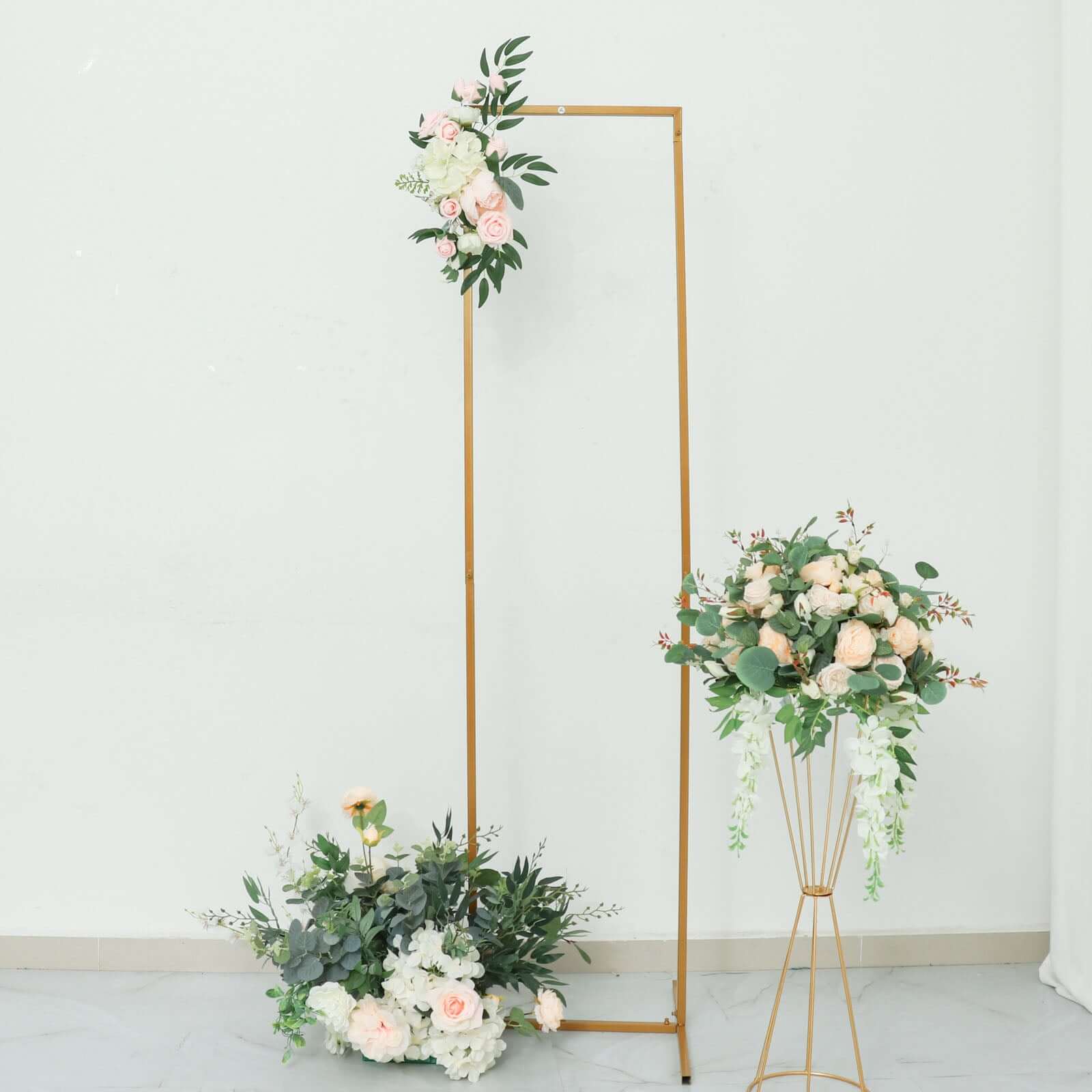 5.5ft Slim Gold Metal Frame Wedding Arch, Rectangular Backdrop Stand, Floral Display Frame - Bell Racket Store
