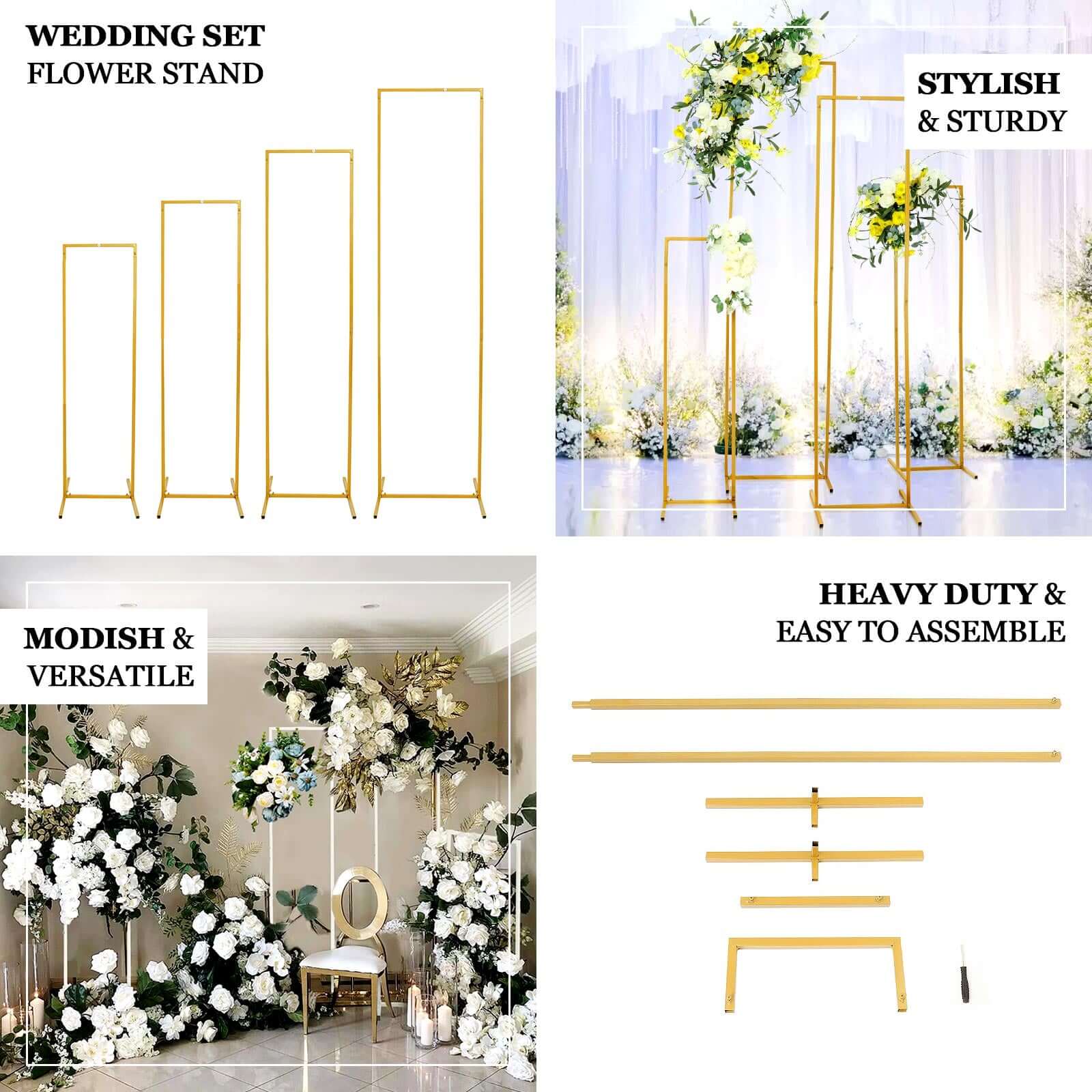 5.5ft Slim Gold Metal Frame Wedding Arch, Rectangular Backdrop Stand, Floral Display Frame - Bell Racket Store