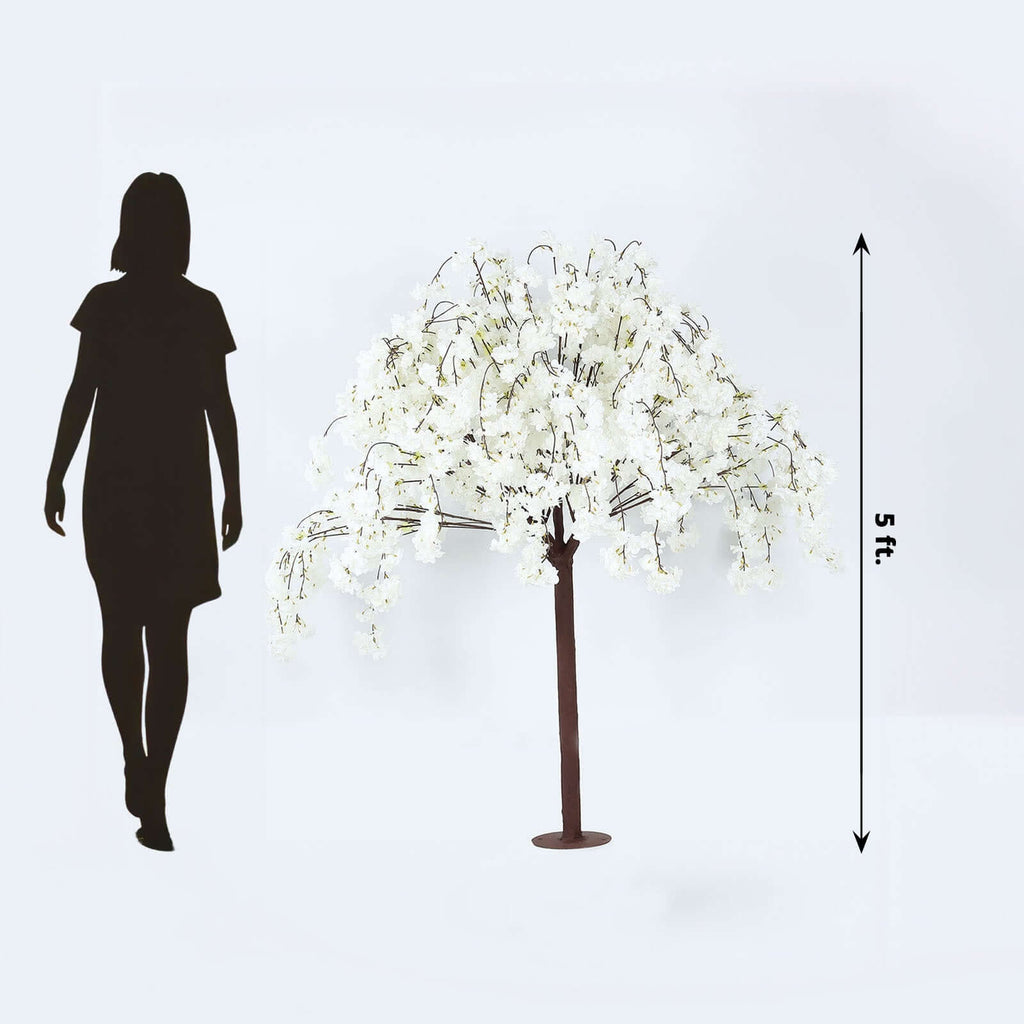 5ft Artificial Cherry Blossom Tree White â€“ Silk Sakura Wishing Tree with Sturdy Metal Base & Realistic Fiberglass Trunk - Bell Racket Store