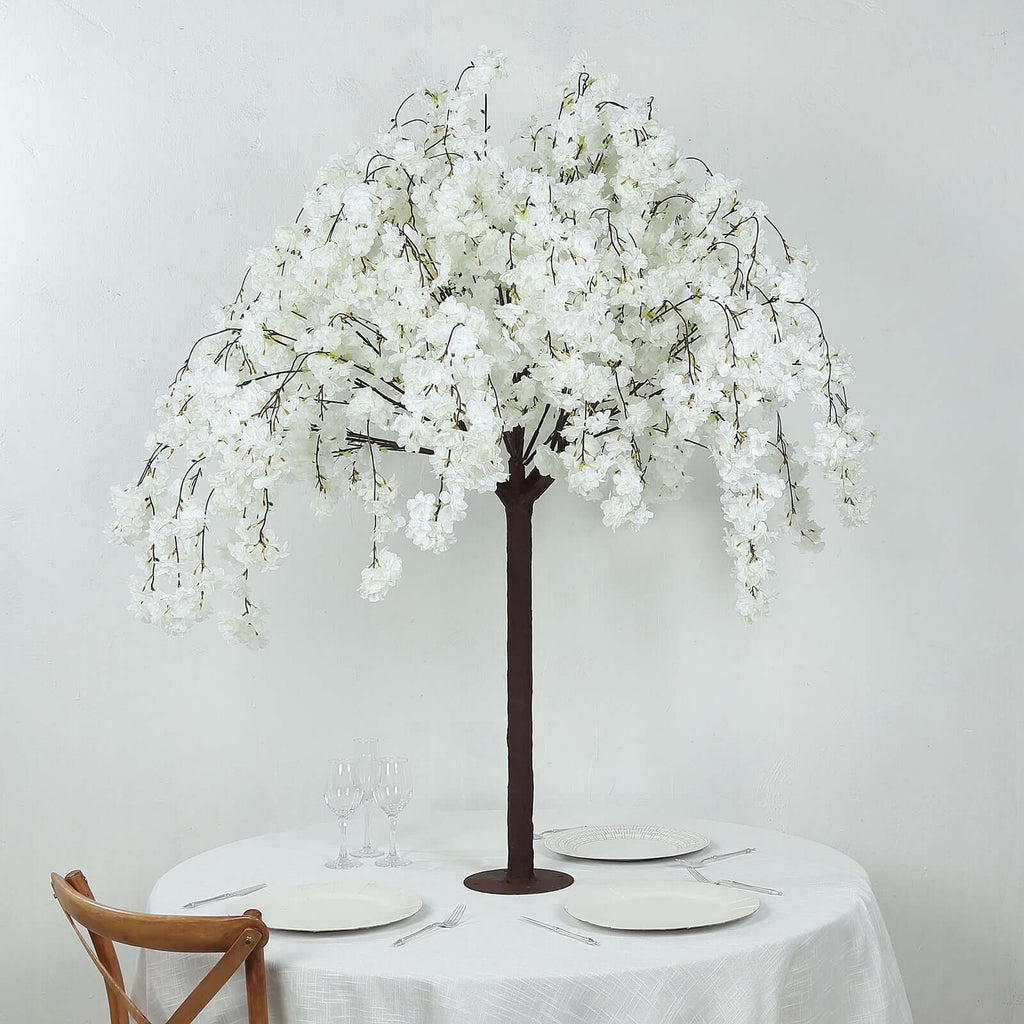 5ft Artificial Cherry Blossom Tree White â€“ Silk Sakura Wishing Tree with Sturdy Metal Base & Realistic Fiberglass Trunk - Bell Racket Store