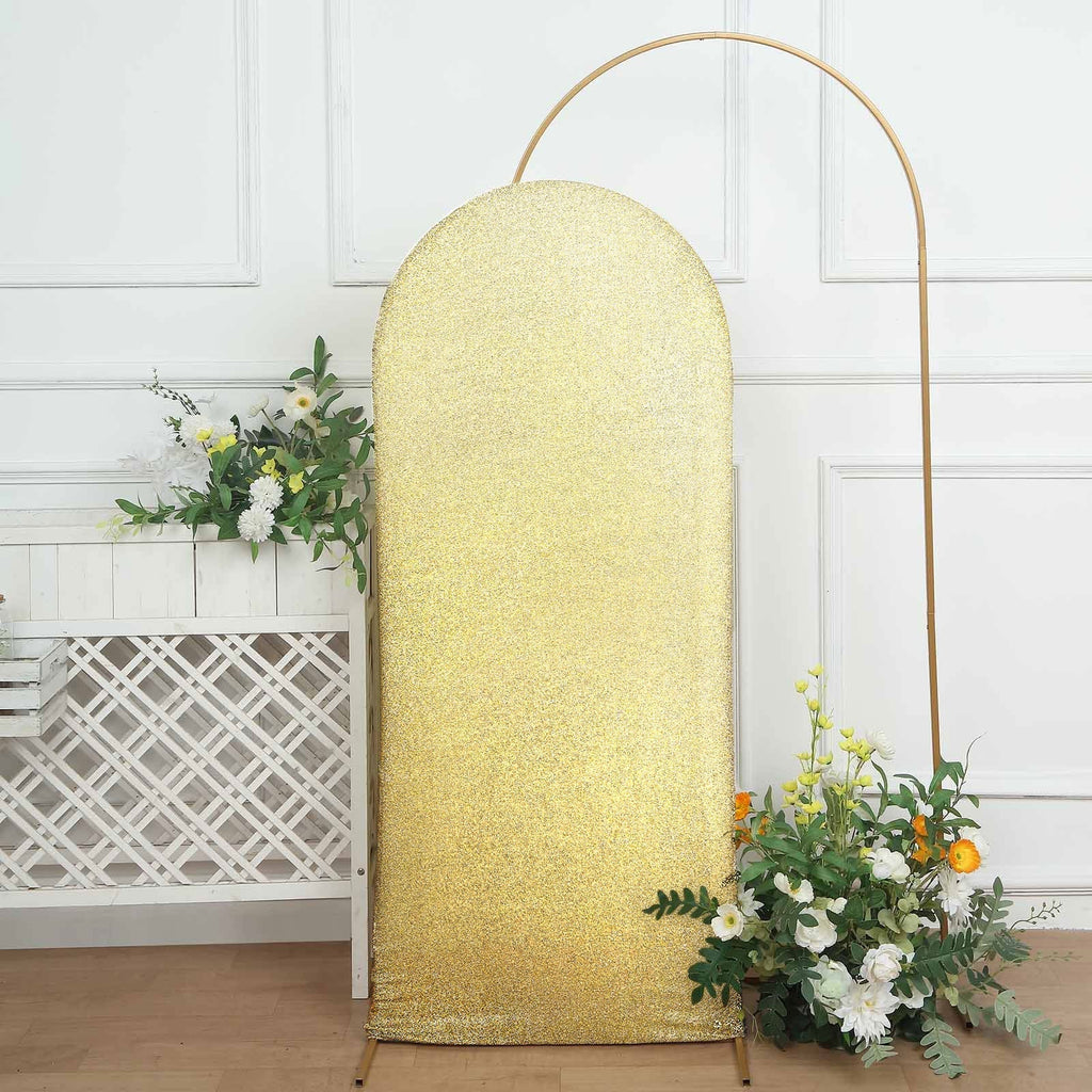 5ft Champagne Shimmer Tinsel Spandex Chiara Backdrop Stand Cover For Fitted Round Top Wedding Arch