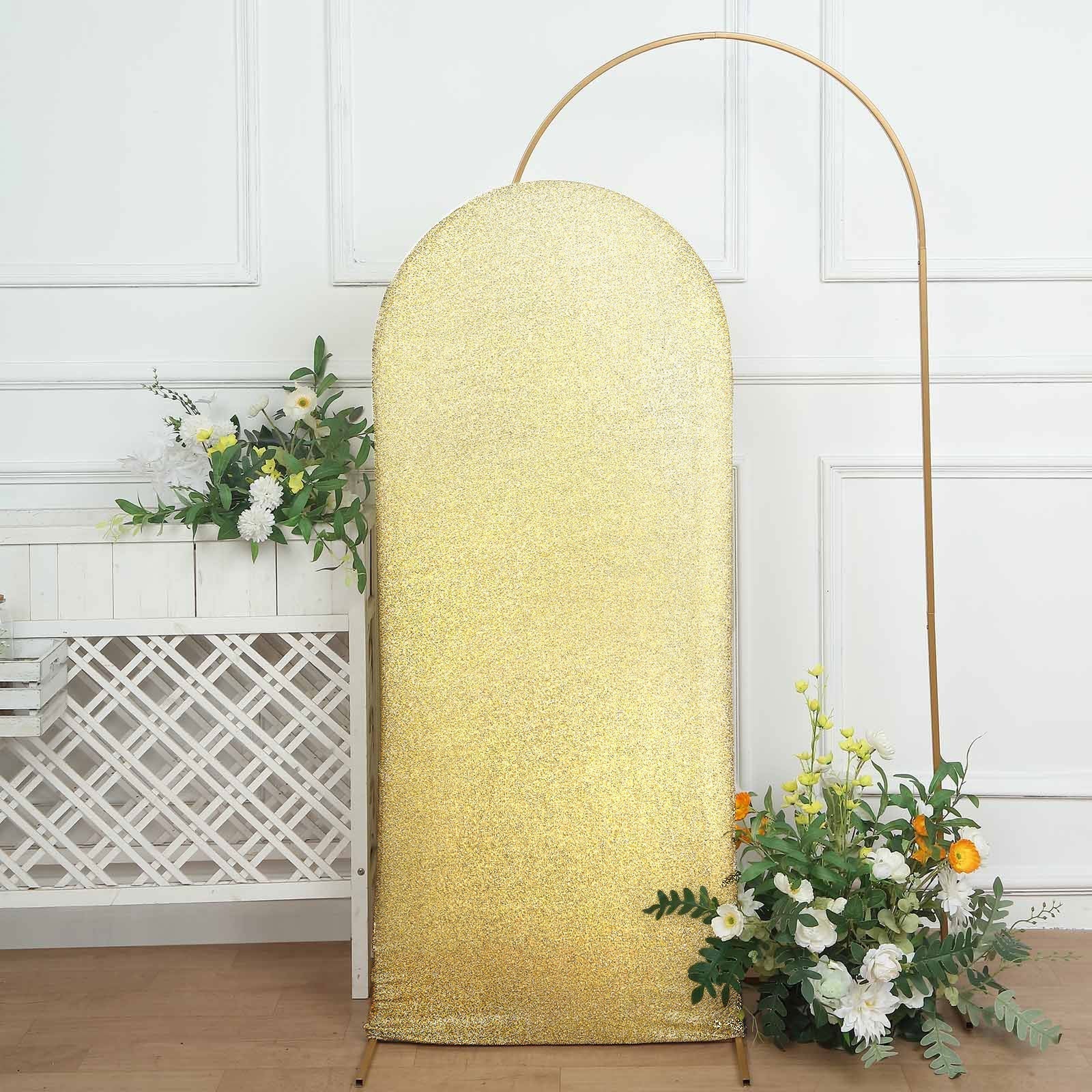 5ft Champagne Shimmer Tinsel Spandex Chiara Backdrop Stand Cover For Fitted Round Top Wedding Arch