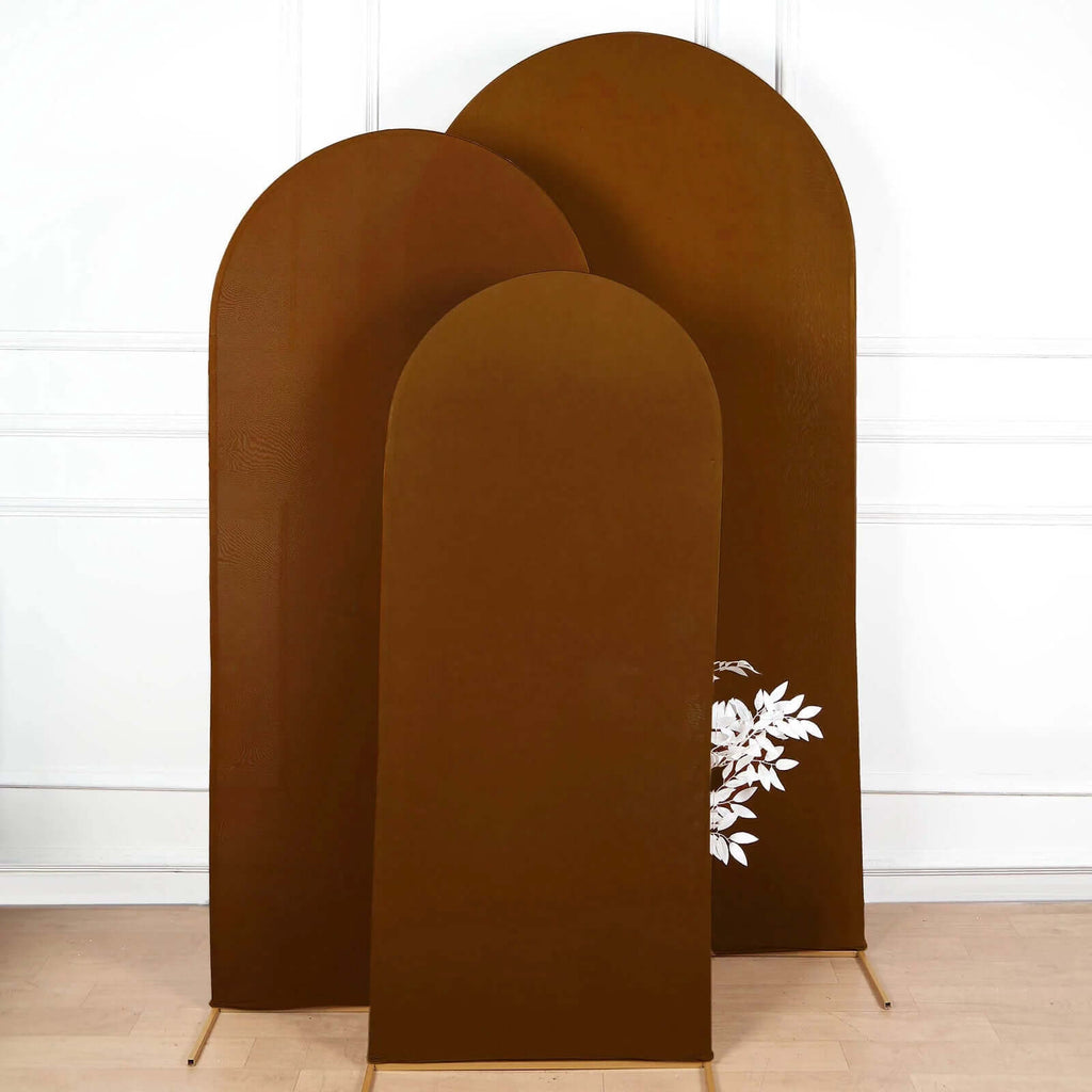 5ft Cinnamon Brown Spandex Fitted Chiara Backdrop Stand Cover For Round Top Wedding Arch - Bell Racket Store