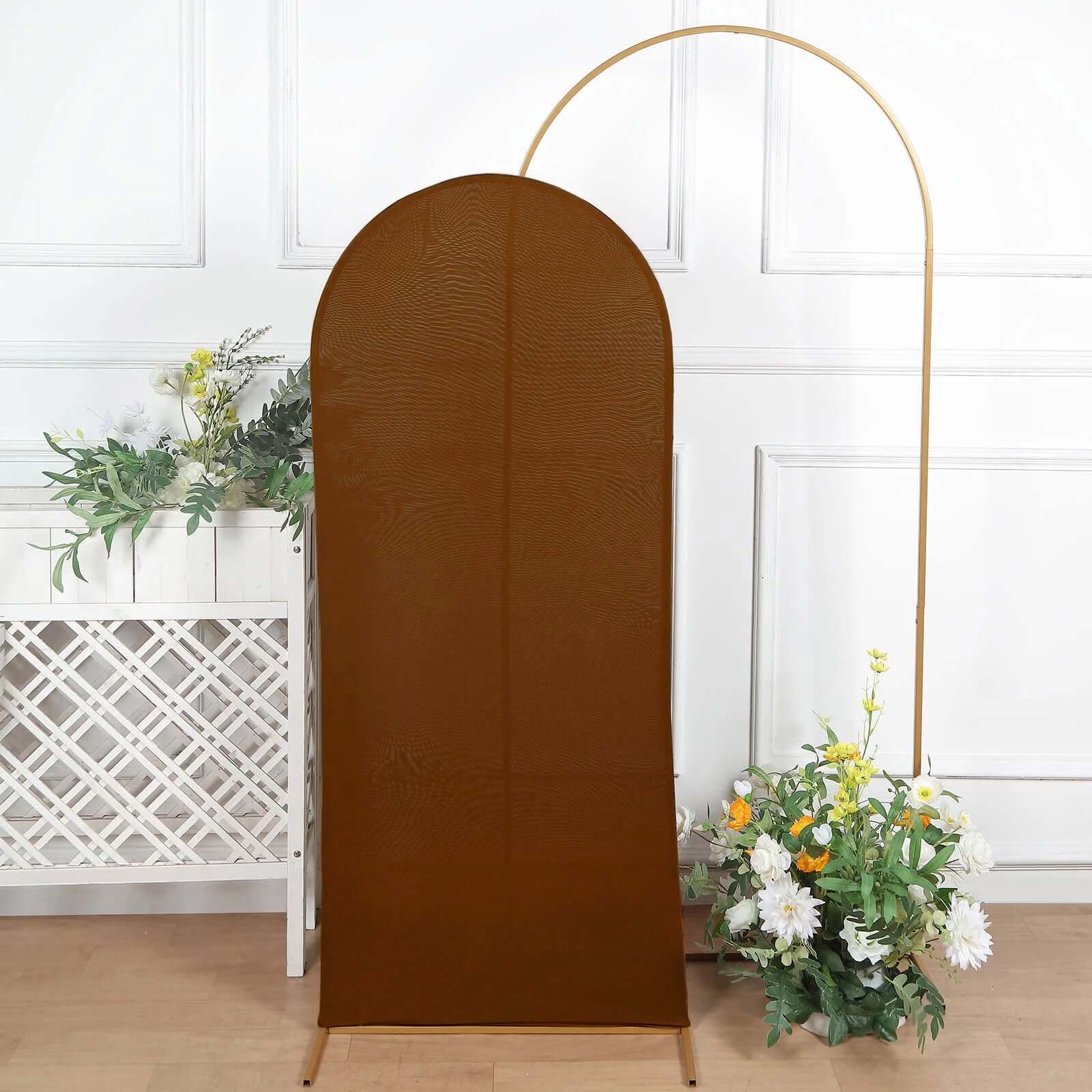 5ft Cinnamon Brown Spandex Fitted Chiara Backdrop Stand Cover For Round Top Wedding Arch - Bell Racket Store