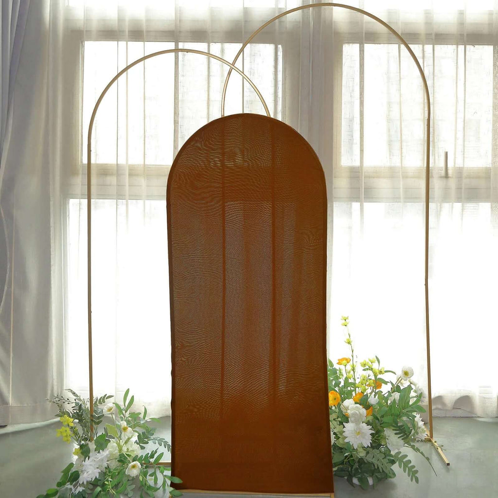 5ft Cinnamon Brown Spandex Fitted Chiara Backdrop Stand Cover For Round Top Wedding Arch - Bell Racket Store