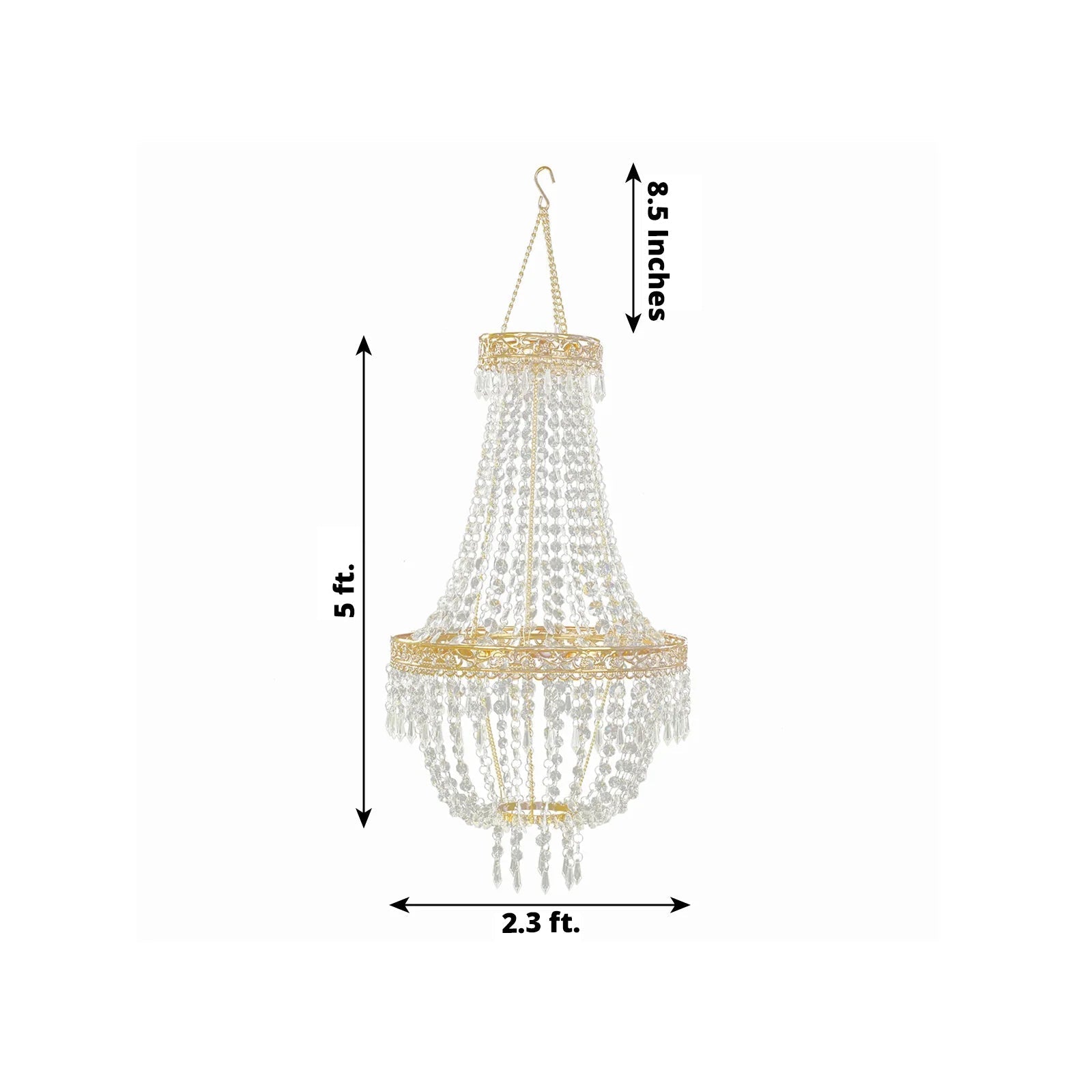 5ft Empire Style Beaded Crystal Chandelier with Gold Ornate Metal Frame, Adjustable Hanging Farmhouse Pendant Ceiling Lighting - Bell Racket Store
