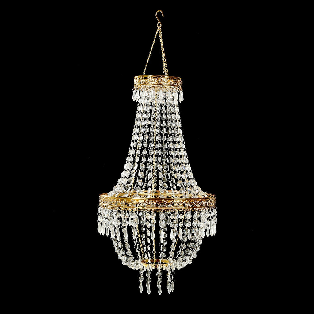 5ft Empire Style Beaded Crystal Chandelier with Gold Ornate Metal Frame, Adjustable Hanging Farmhouse Pendant Ceiling Lighting - Bell Racket Store
