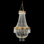 5ft Empire Style Beaded Crystal Chandelier with Gold Ornate Metal Frame, Adjustable Hanging Farmhouse Pendant Ceiling Lighting - Bell Racket Store