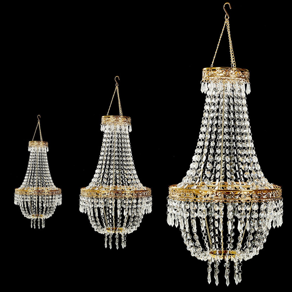 5ft Empire Style Beaded Crystal Chandelier with Gold Ornate Metal Frame, Adjustable Hanging Farmhouse Pendant Ceiling Lighting - Bell Racket Store