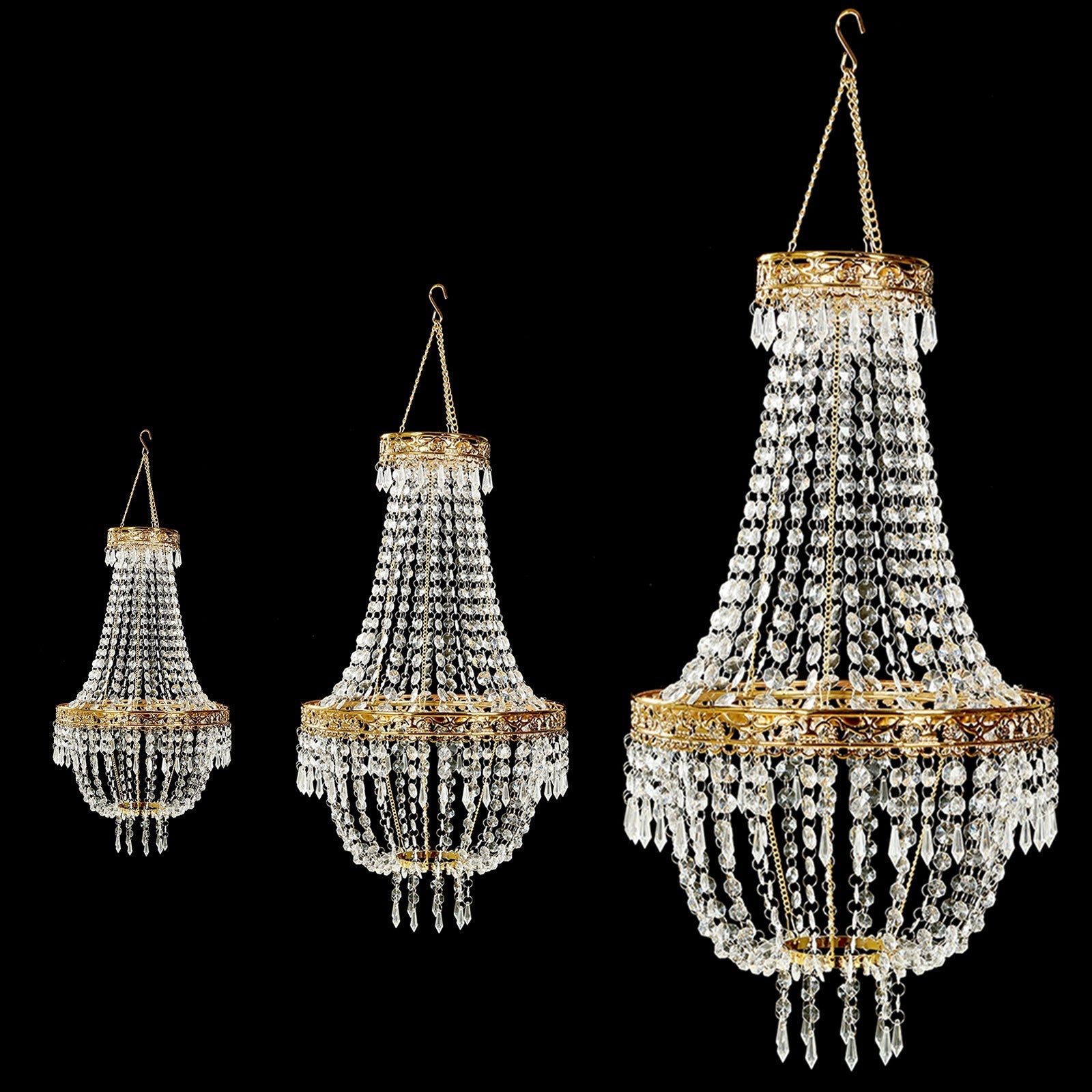 5ft Empire Style Beaded Crystal Chandelier with Gold Ornate Metal Frame, Adjustable Hanging Farmhouse Pendant Ceiling Lighting - Bell Racket Store