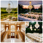 5ft Empire Style Beaded Crystal Chandelier with Silver Ornate Metal Frame, Adjustable Hanging Farmhouse Pendant Ceiling Lighting - Bell Racket Store