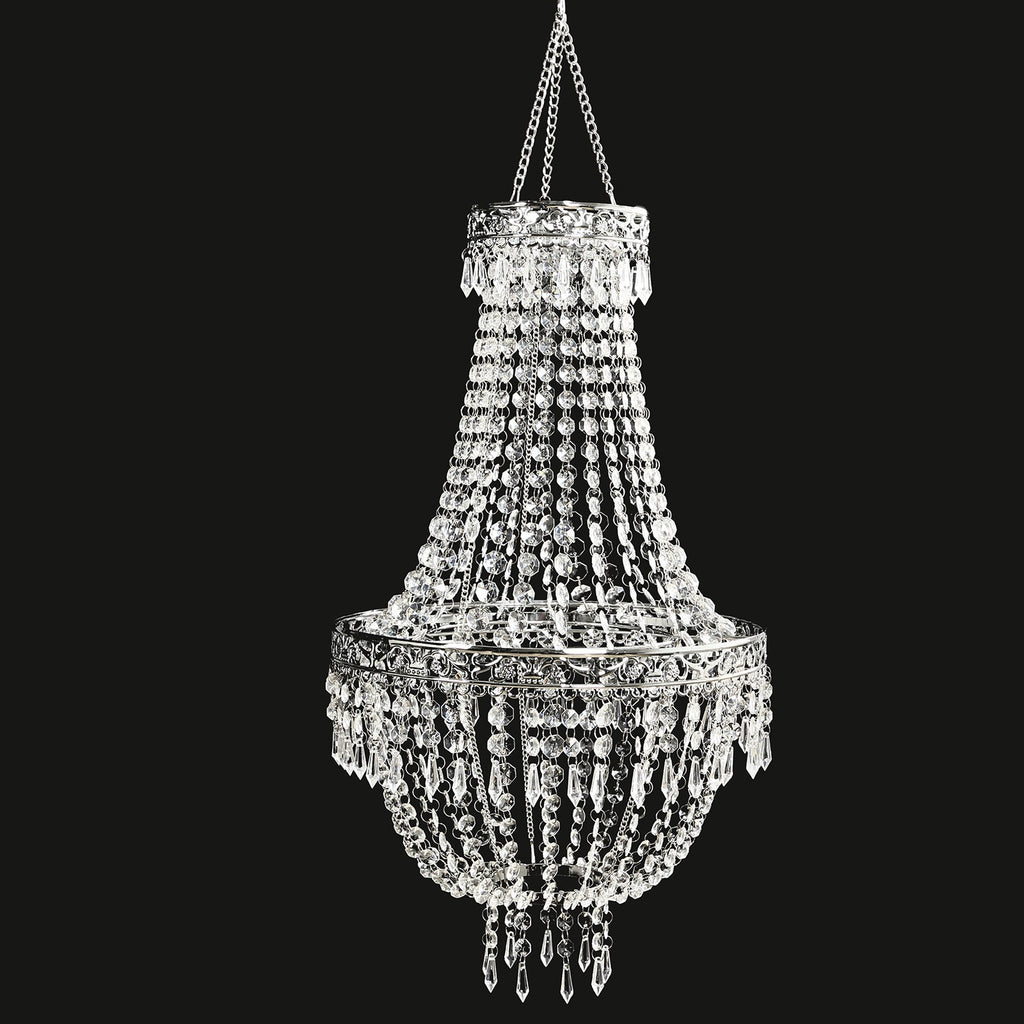 5ft Empire Style Beaded Crystal Chandelier with Silver Ornate Metal Frame, Adjustable Hanging Farmhouse Pendant Ceiling Lighting - Bell Racket Store