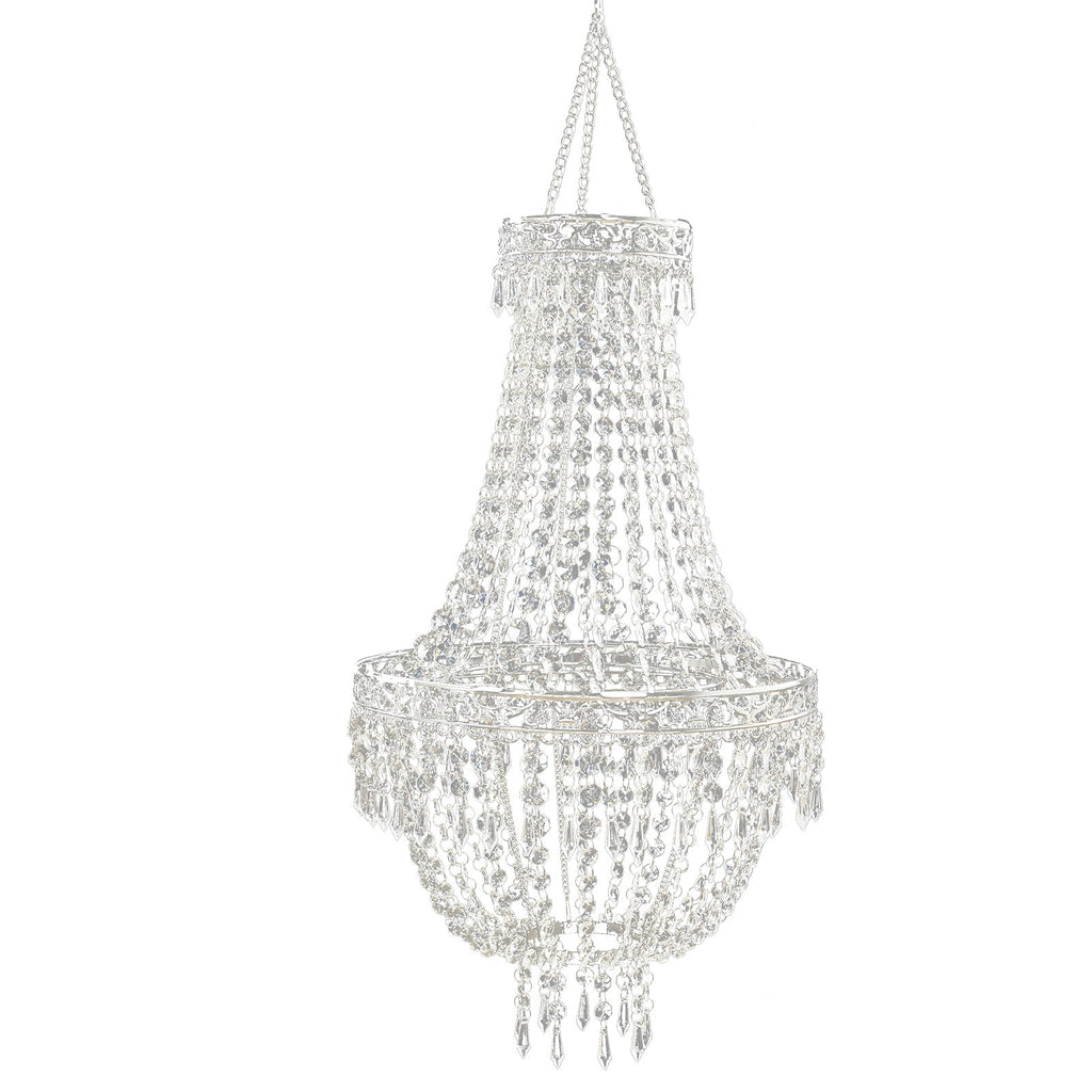 5ft Empire Style Beaded Crystal Chandelier with Silver Ornate Metal Frame, Adjustable Hanging Farmhouse Pendant Ceiling Lighting - Bell Racket Store