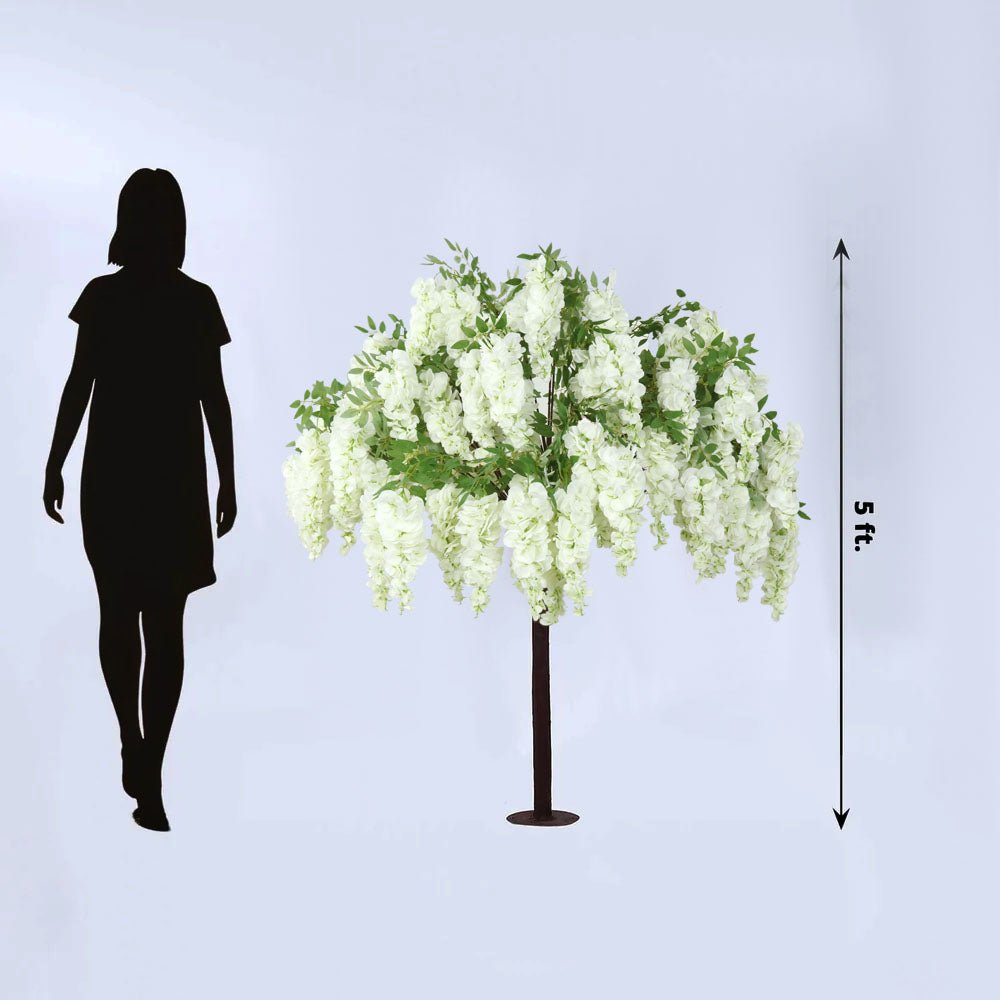 5ft Freestanding White Wisteria Artificial Tree â€“ Cascading Silk Flower Display for Weddings & Events - Bell Racket Store